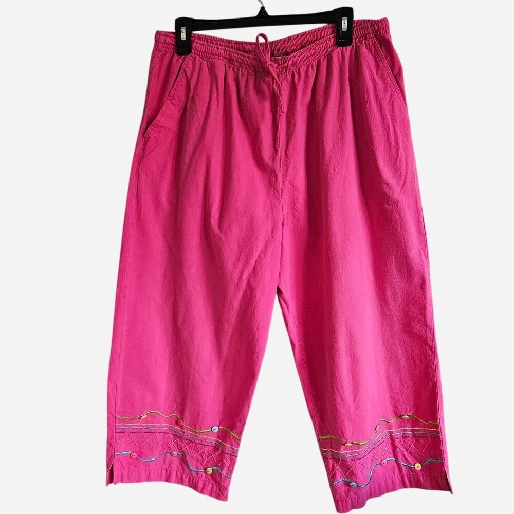 90s y2k boho twee hot pink embroidered capris